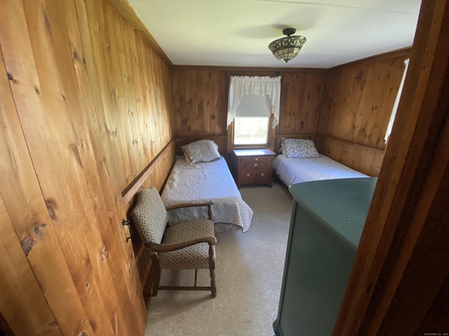 318 Billow Rd, Old Lyme, CT 06371 - bedroom featuring wood walls and light carpet