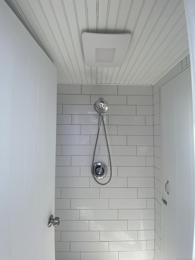 318 Billow Rd, Old Lyme, CT 06371 - full bath featuring wooden ceiling and a tile shower