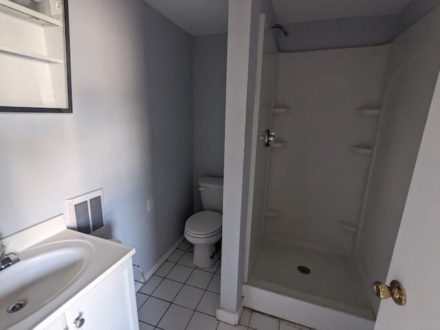 327 Center St, West Haven, CT 06516 - full bathroom with visible vents, a stall shower, vanity, tile patterned floors, and toilet