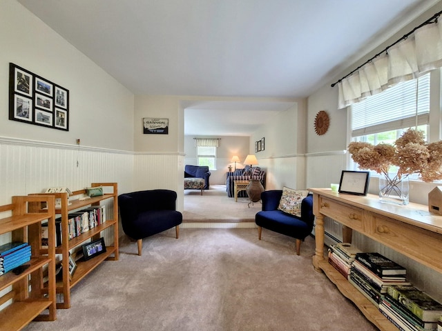 2 Ridgewood Dr, Danbury, CT 06811 - living area featuring light carpet and a wainscoted wall