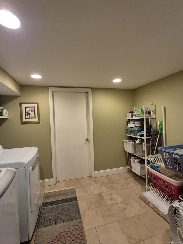2 Ridgewood Dr, Danbury, CT 06811 - laundry area featuring washer and dryer, recessed lighting, and baseboards