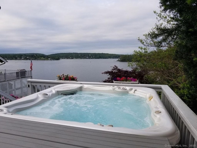 29 Old Neversink Rd, Danbury, CT 06811 - wooden terrace featuring a hot tub and a water view