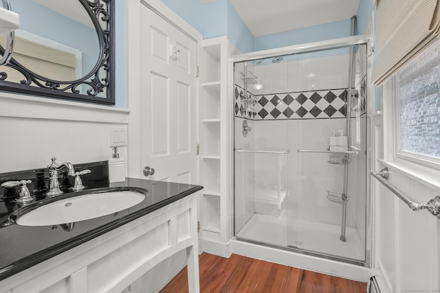 29 Old Neversink Rd, Danbury, CT 06811 - full bath featuring wood finished floors, a stall shower, and vanity
