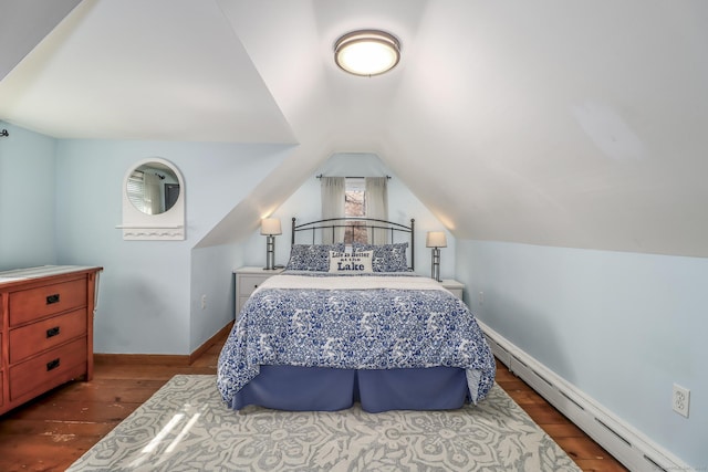 29 Old Neversink Rd, Danbury, CT 06811 - bedroom with wood finished floors, baseboards, a baseboard heating unit, and vaulted ceiling