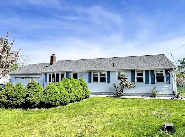 80 Raymond Rd, Rocky Hill, CT 06067 - ranch-style home featuring a chimney, a front yard, and a garage