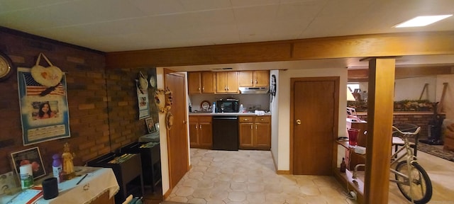 297 Whittemore Rd, Middlebury, CT 06762 - kitchen with black appliances, under cabinet range hood, brown cabinetry, and light countertops