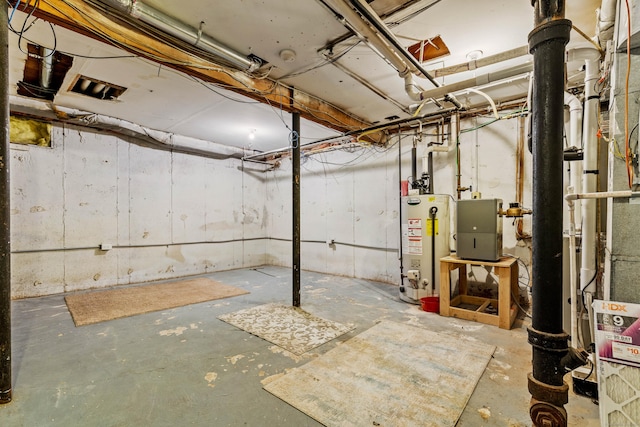 unfinished basement with gas water heater