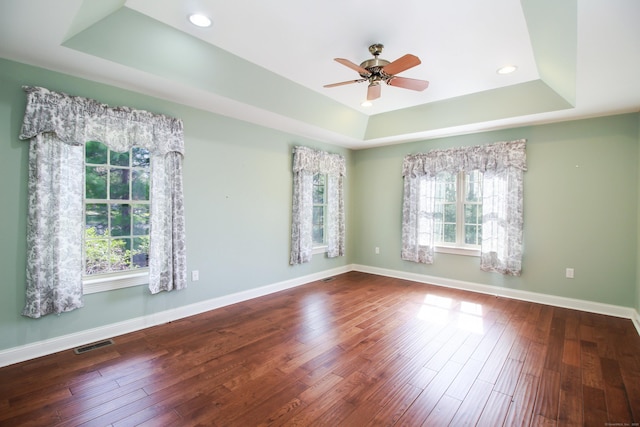 5 Marjories Way Unit 5, East Lyme, CT 06357 - spare room with a raised ceiling, ceiling fan, baseboards, hardwood / wood-style flooring, and recessed lighting