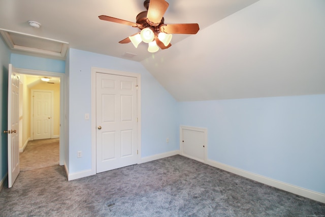 5 Marjories Way Unit 5, East Lyme, CT 06357 - additional living space with attic access, carpet floors, lofted ceiling, baseboards, and a ceiling fan