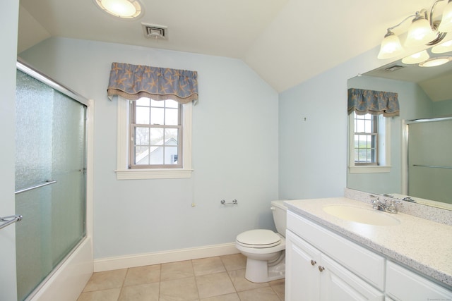 5 Marjories Way Unit 5, East Lyme, CT 06357 - full bathroom featuring healthy amount of natural light, tile patterned floors, baseboards, toilet, and vaulted ceiling