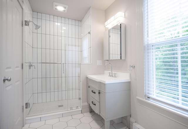 221 Broadway, Norwich, CT 06360 - bathroom with vanity, tile patterned flooring, and a shower stall