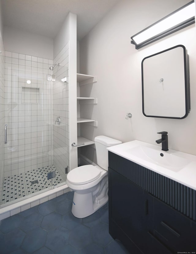 221 Broadway, Norwich, CT 06360 - full bathroom with vanity, tile patterned floors, a stall shower, and toilet