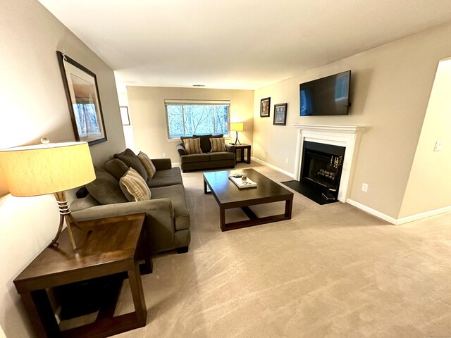 103D Wendover Dr Unit D, Monroe, CT 06468 - carpeted living area with a fireplace with flush hearth and baseboards
