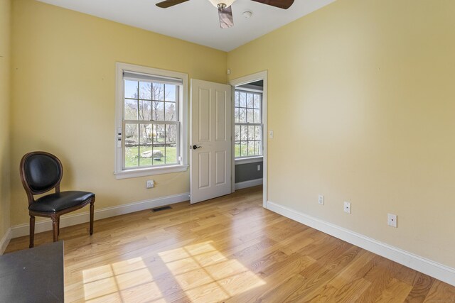 267 Chase Rd, Thompson, CT 06277 - sitting room featuring ceiling fan, light wood finished floors, and baseboards