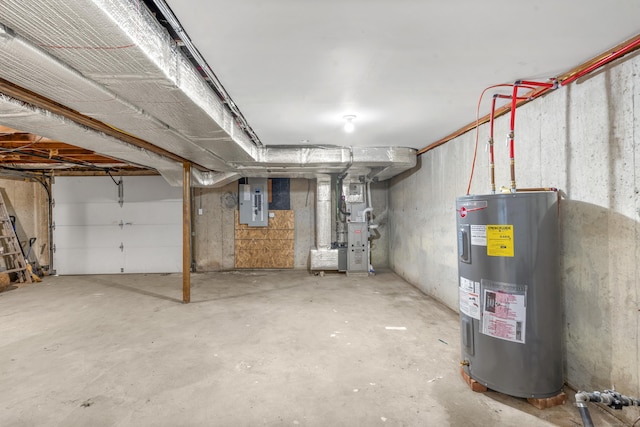 interior space featuring water heater and electric panel
