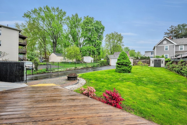 291 E St, New Britain, CT 06051 - view of yard with a fenced backyard, an outdoor fire pit, a storage shed, and an outbuilding