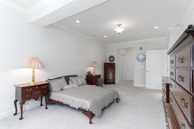 411 Brookside Ct Unit 411, Newtown, CT 06470 - bedroom with light carpet, baseboards, crown molding, recessed lighting, and a closet