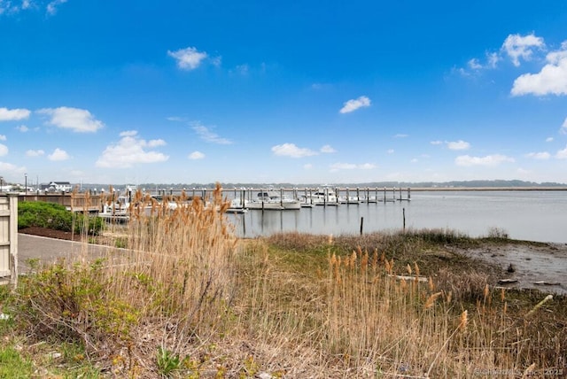 view of dock with a water view