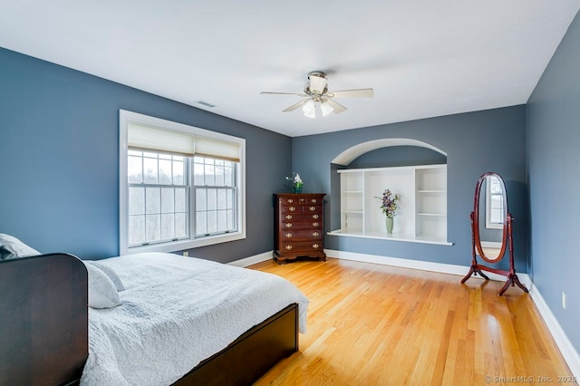 32 Village Dr, East Lyme, CT 06333 - bedroom featuring baseboards, light wood-style floors, and ceiling fan