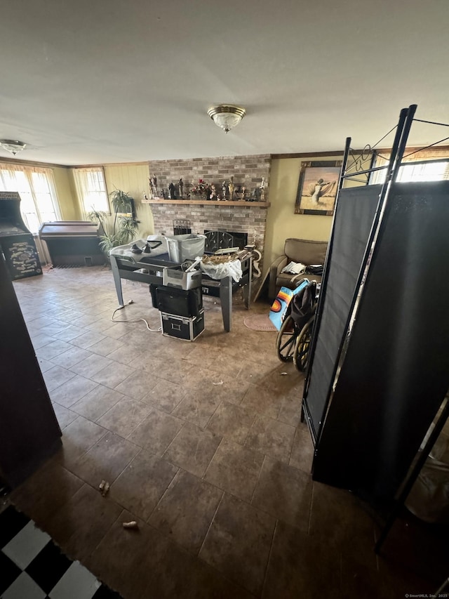572 Forbes St, East Hartford, CT 06118 - living area with a brick fireplace