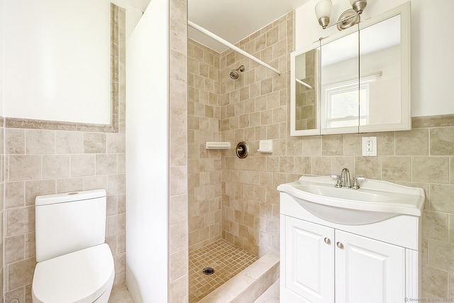 4 Robert Ln, Westport, CT 06880 - full bathroom with tile walls, vanity, and a stall shower