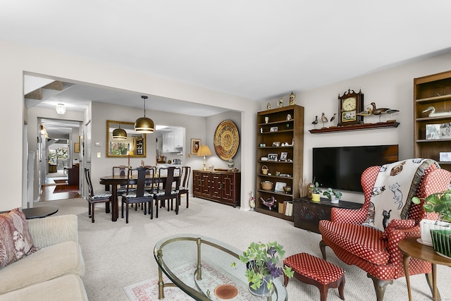 living area with carpet flooring