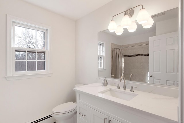 1510 Congress St, Fairfield, CT 06825 - full bath featuring vanity, a baseboard radiator, and a shower with curtain