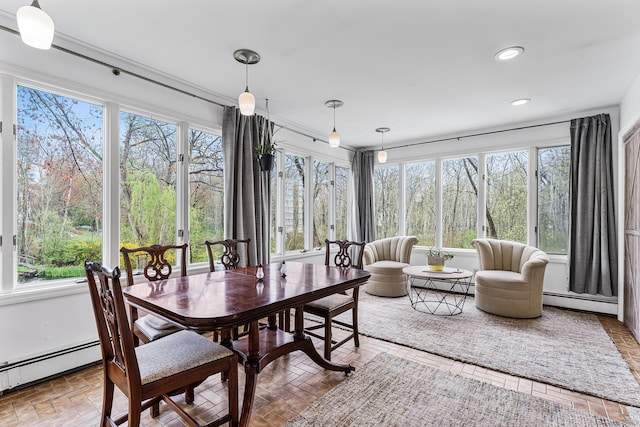 16 Howes Ln, Redding, CT 06896 - sunroom featuring a baseboard heating unit, plenty of natural light, recessed lighting, and baseboard heating