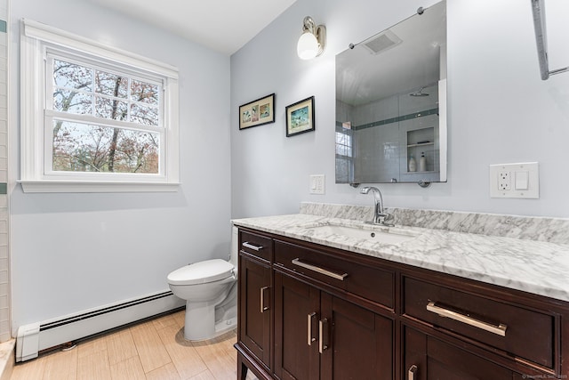 16 Howes Ln, Redding, CT 06896 - full bathroom featuring baseboard heating, vanity, and a shower