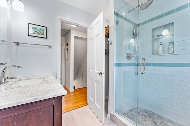 16 Howes Ln, Redding, CT 06896 - full bathroom featuring double vanity and a shower stall