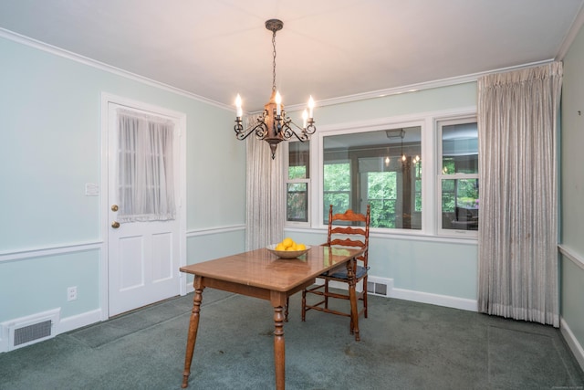 955 N Main St, West Hartford, CT 06117 - carpeted dining room with a chandelier, crown molding, and baseboards