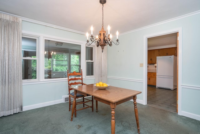 955 N Main St, West Hartford, CT 06117 - carpeted dining space featuring a chandelier, crown molding, and baseboards