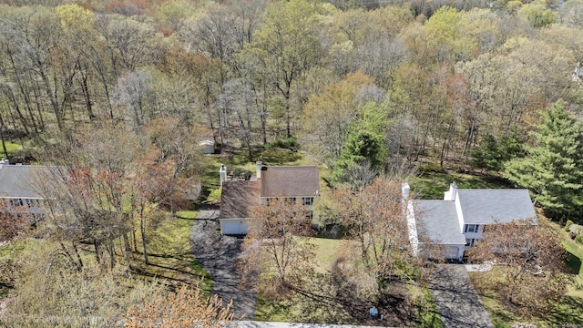 bird's eye view featuring a forest view