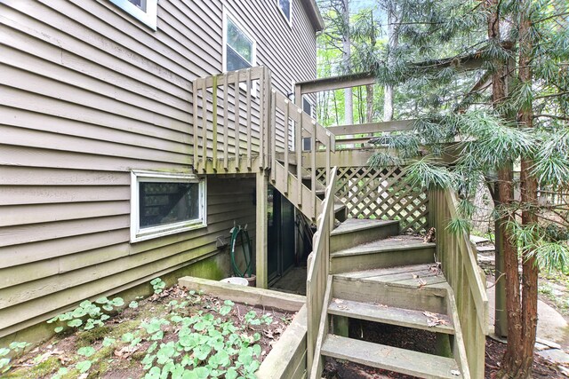 deck featuring stairs