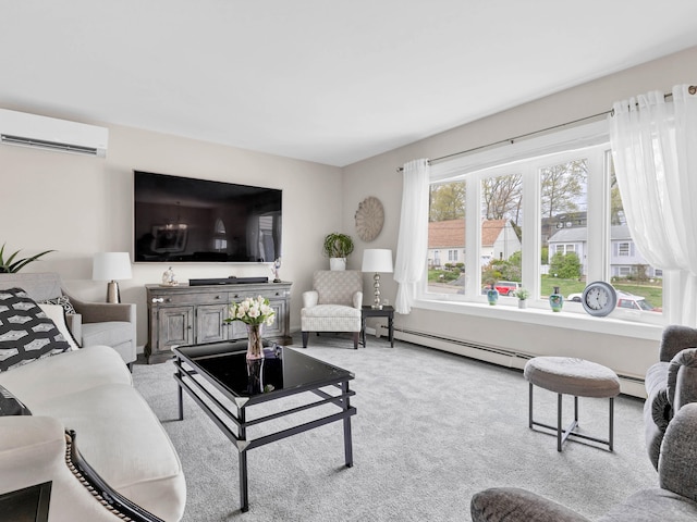 29 Washington Dr, Groton, CT 06340 - carpeted living room featuring a baseboard heating unit and a wall unit AC