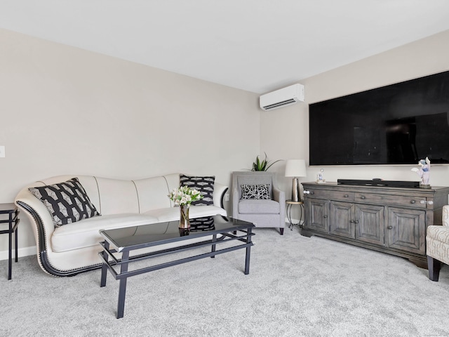 29 Washington Dr, Groton, CT 06340 - living room with baseboards, light carpet, and an AC wall unit