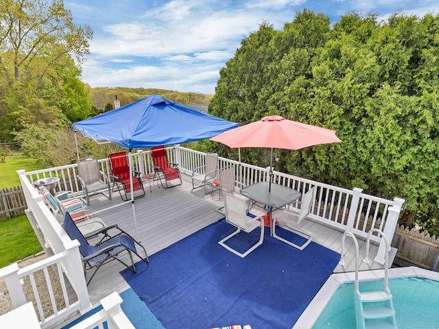 29 Washington Dr, Groton, CT 06340 - wooden terrace featuring outdoor dining area and fence