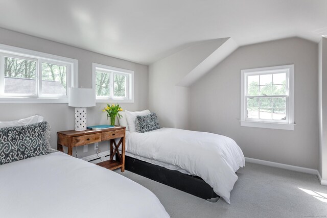 108 E St, Washington, CT 06793 - bedroom with multiple windows, baseboards, lofted ceiling, and carpet