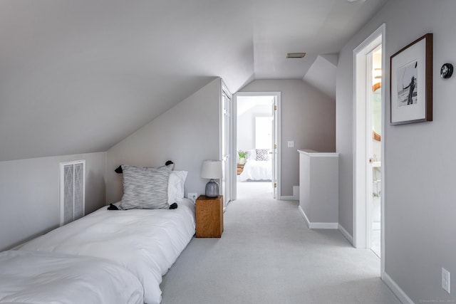 108 E St, Washington, CT 06793 - bedroom featuring baseboards, ensuite bathroom, carpet flooring, and vaulted ceiling