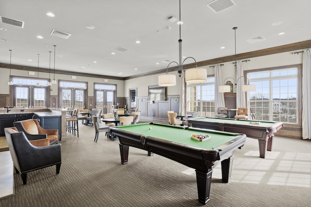 game room with pool table and visible vents