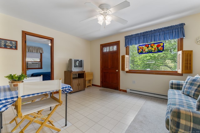 17 Glimmer Gln, East Haddam, CT 06415 - foyer with a baseboard heating unit, a ceiling fan, cooling unit, baseboards, and light tile patterned floors