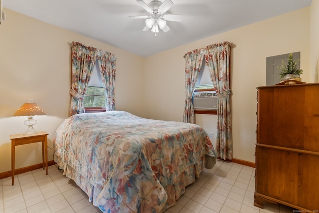 17 Glimmer Gln, East Haddam, CT 06415 - tiled bedroom featuring baseboards, cooling unit, and ceiling fan