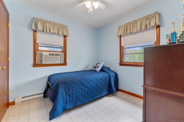 17 Glimmer Gln, East Haddam, CT 06415 - bedroom featuring a baseboard radiator, cooling unit, baseboards, and ceiling fan