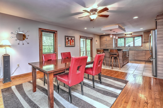 1540 Paradise Ave, Hamden, CT 06514 - dining space with light wood-type flooring, a ceiling fan, recessed lighting, and baseboards