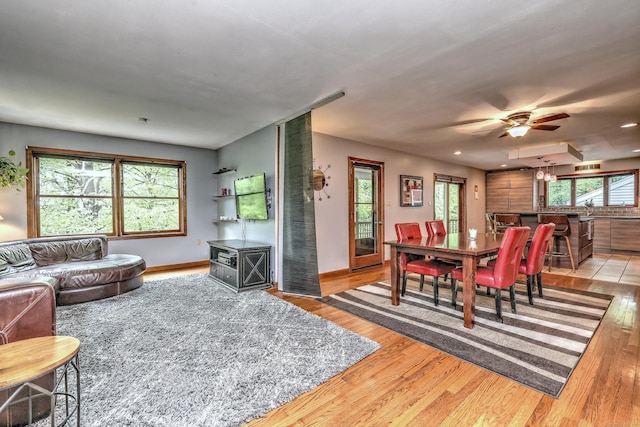 1540 Paradise Ave, Hamden, CT 06514 - dining area featuring light wood finished floors, recessed lighting, a ceiling fan, and baseboards