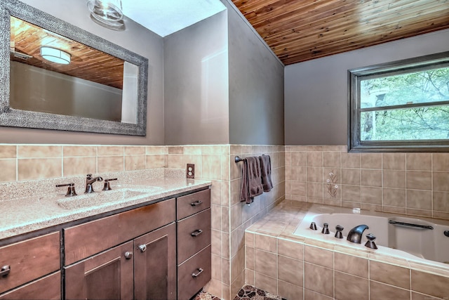 1540 Paradise Ave, Hamden, CT 06514 - bathroom featuring wooden ceiling, a garden tub, and vanity