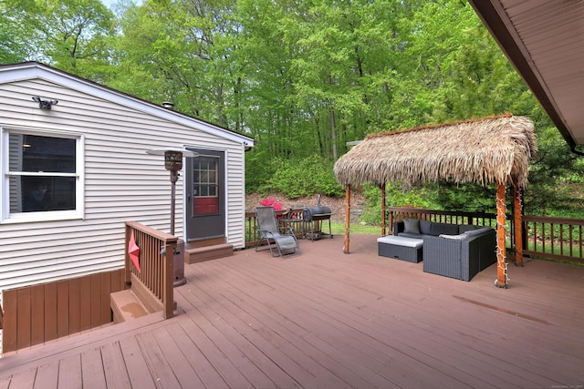 1540 Paradise Ave, Hamden, CT 06514 - wooden terrace with outdoor lounge area, a grill, and a gazebo