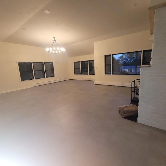 91 Jennifer Rd, Hamden, CT 06514 - unfurnished living room featuring a chandelier, baseboards, and baseboard heating