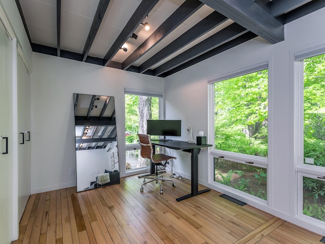 19 Spargo Rd, Roxbury, CT 06783 - office space featuring beamed ceiling, plenty of natural light, light wood finished floors, and baseboards