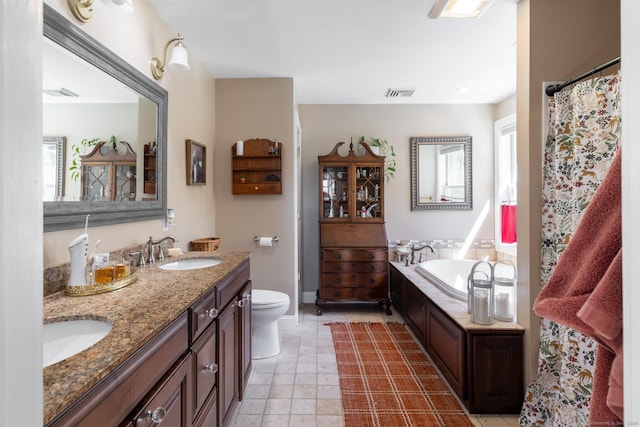 130 Upper Whittemore Rd, Middlebury, CT 06762 - bathroom with a sink, toilet, a bath, and visible vents